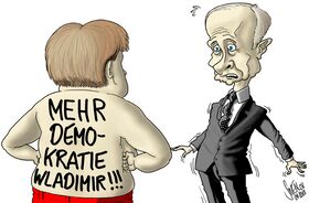Wladimir Putin, Angela Merkel, Femen, Demokratie